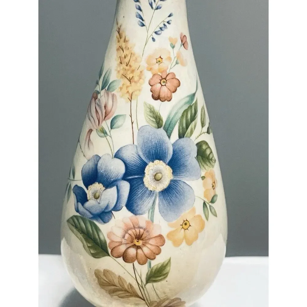 Vintage Mini Bud Vase Iridescent Pearl Lustre Painted Floral Pink Yellow Blue